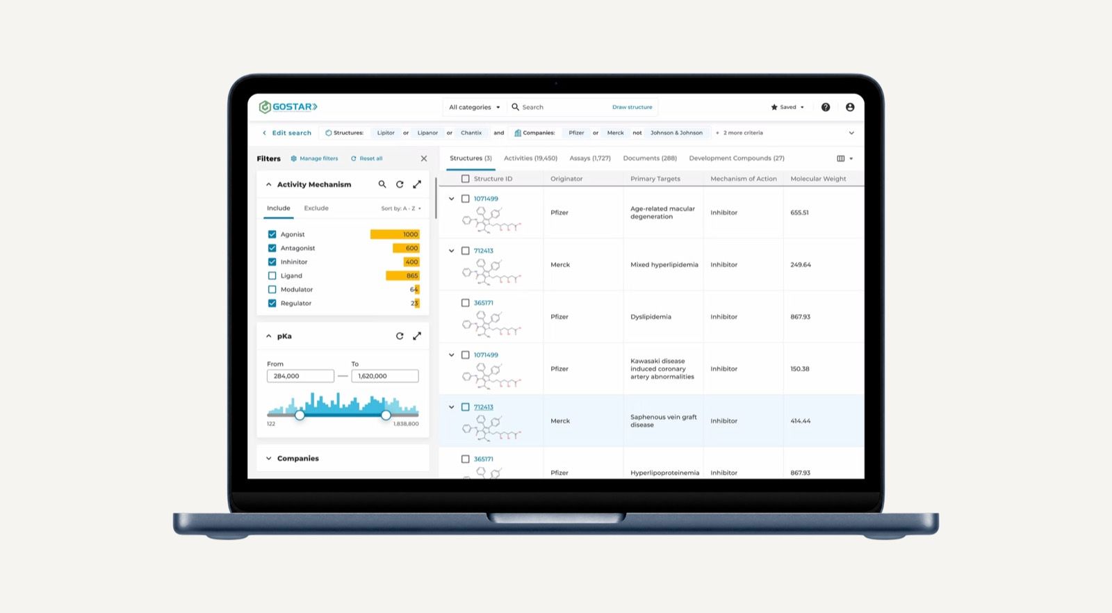 GOSTAR medicinal-chemistry database search interface designed by Neuron