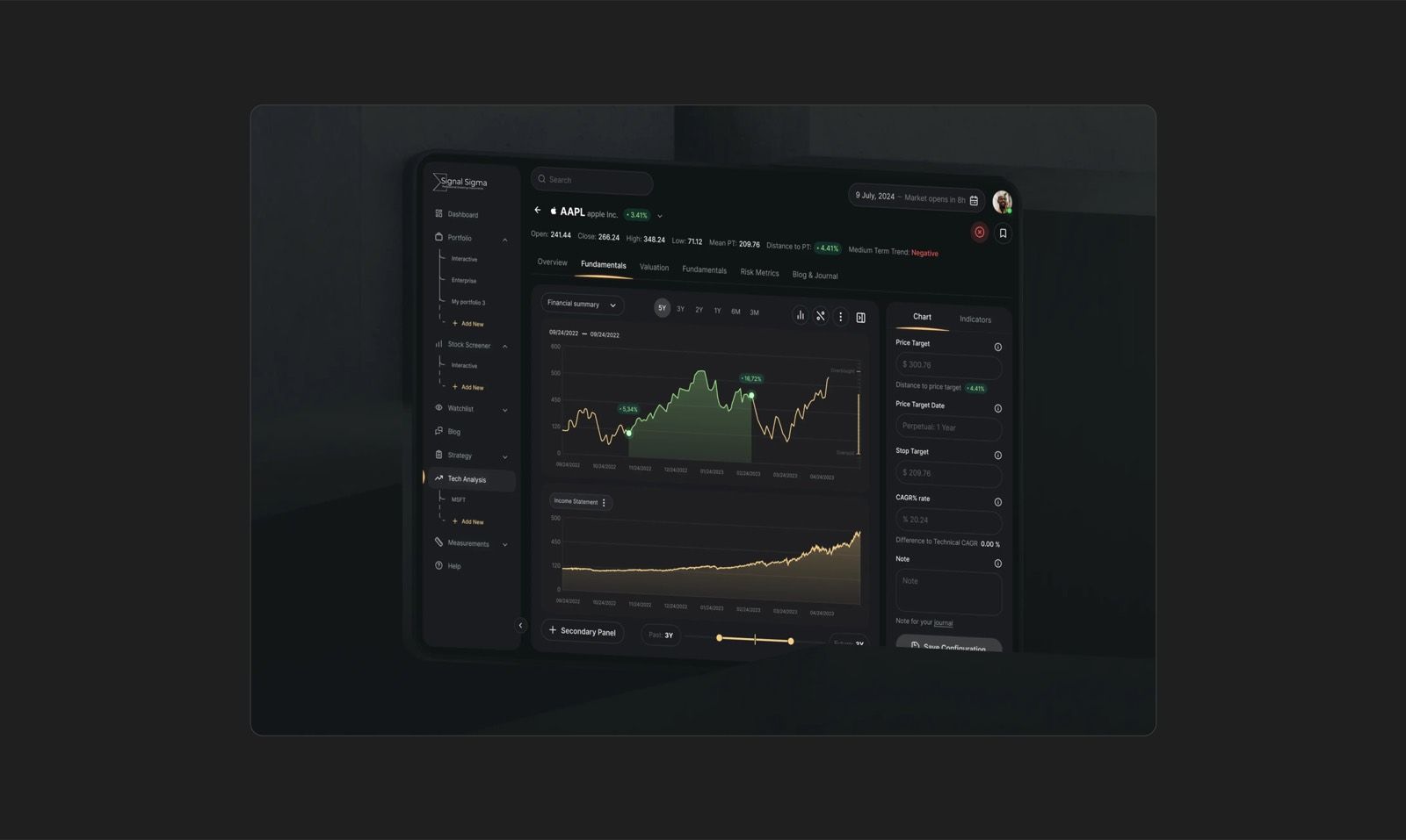 Signal Sigma investment-tracking platform designed by K&Z Design