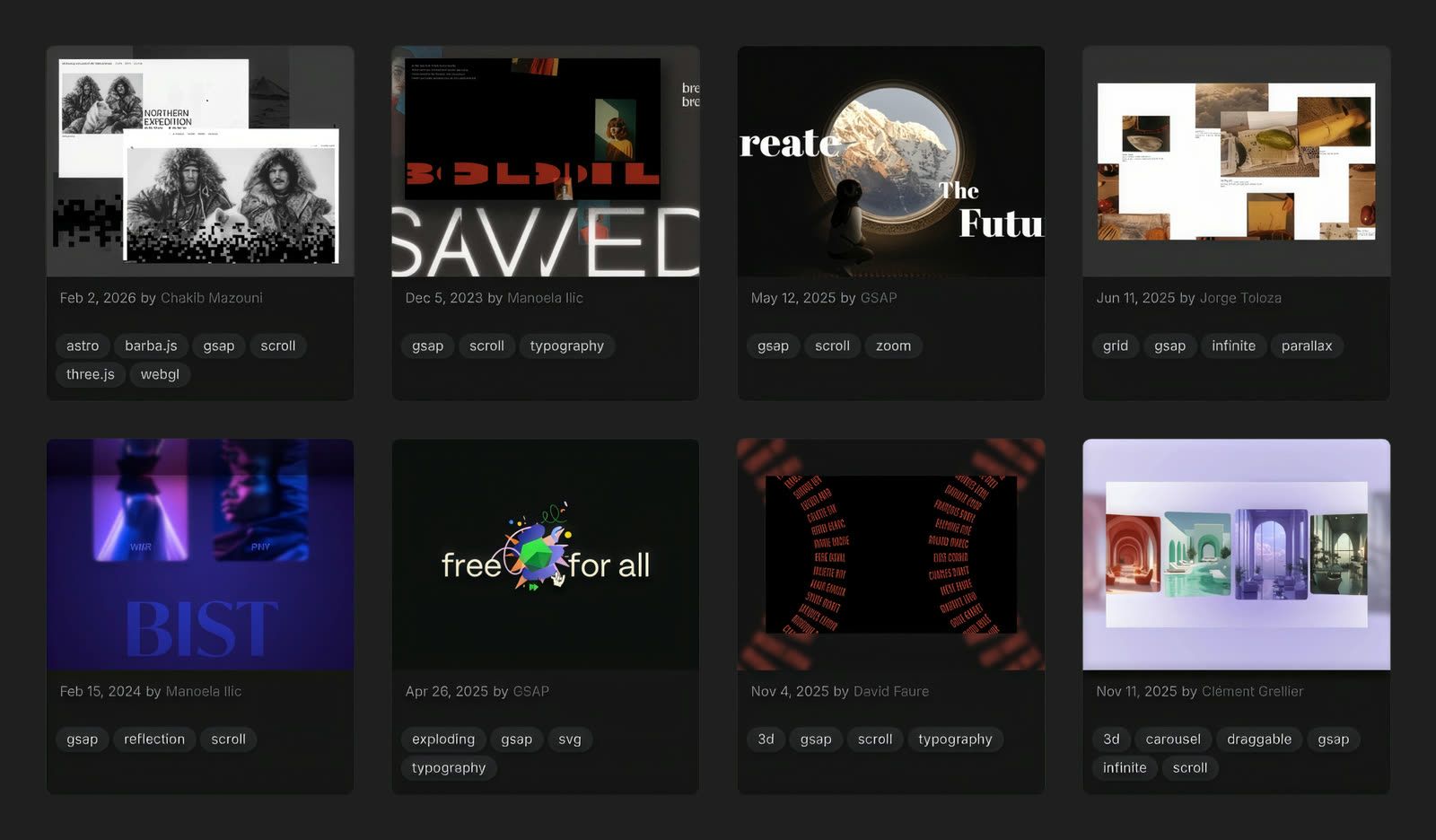 Codrops Creative Hub grid of open-source web demos