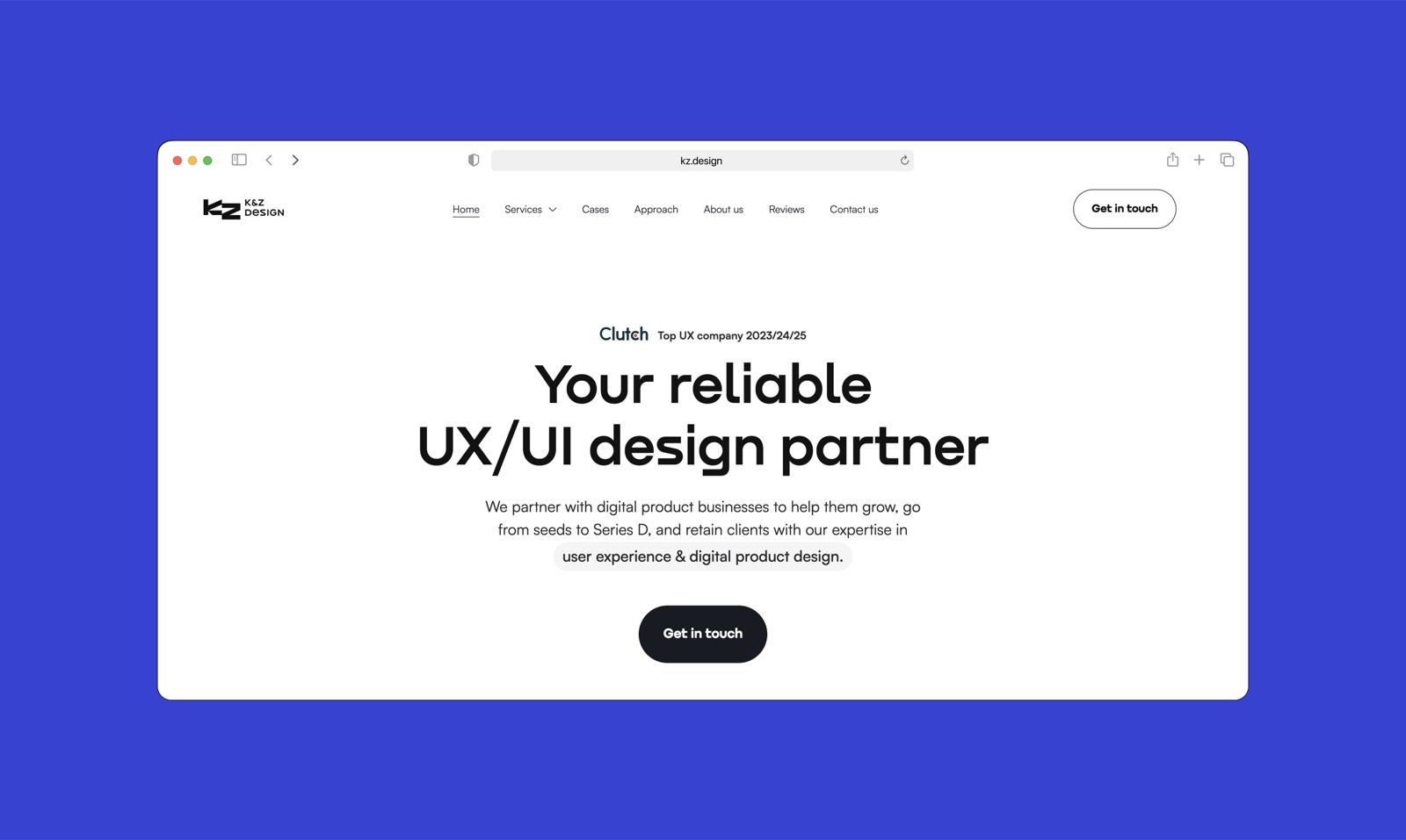 K&Z Design website hero reading "Your reliable UX/UI design partner"