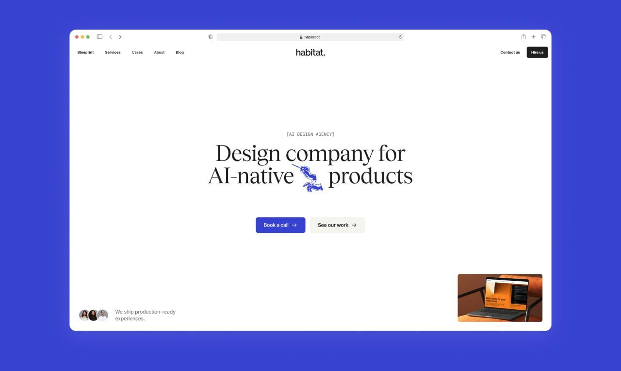 The Habitat website hero: Design company for AI-native products