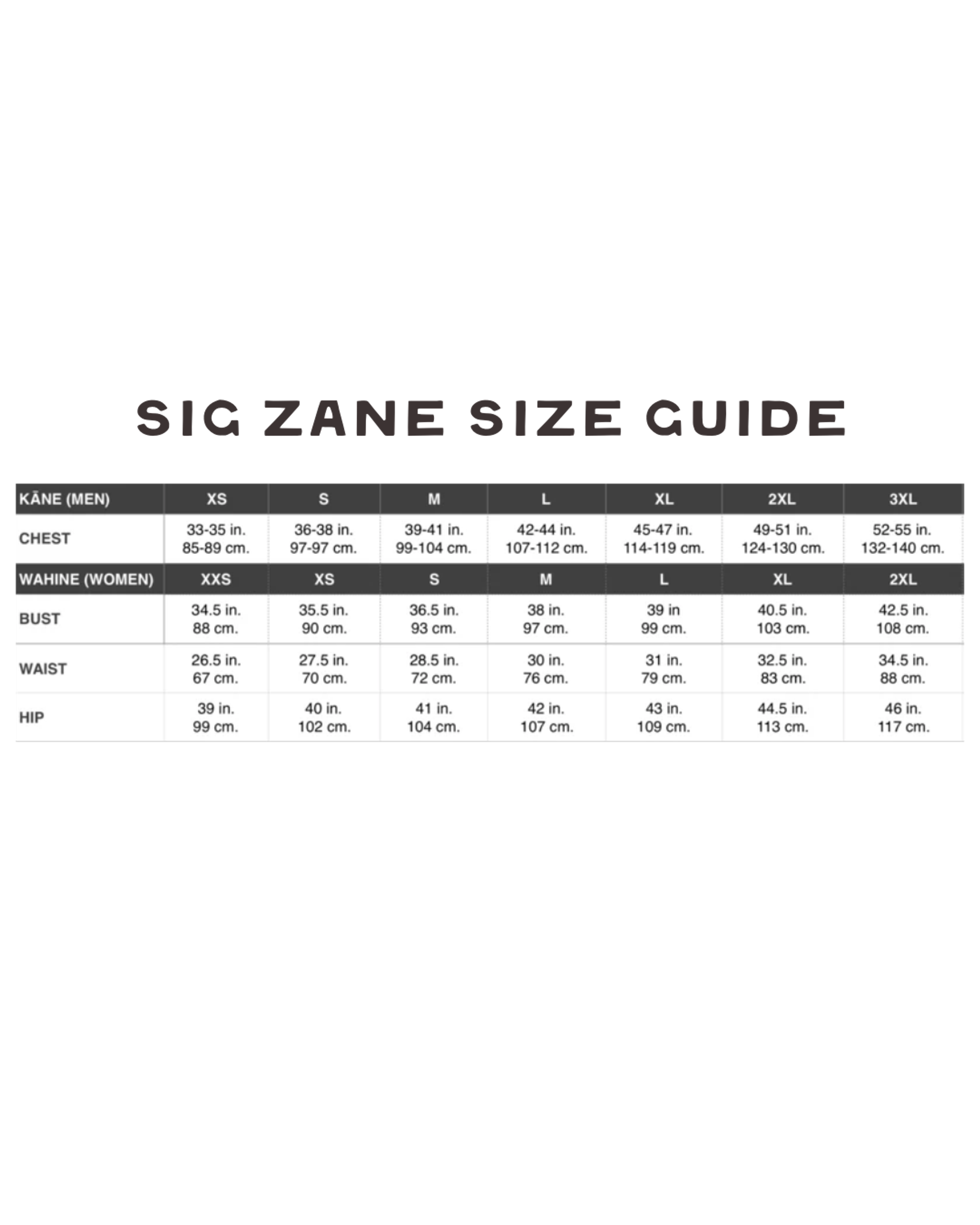 Sig Zane Sizing