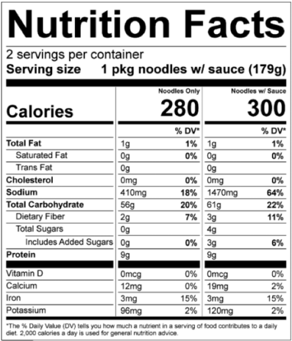 Image of the nutrition facts for Yakisoba with sauce