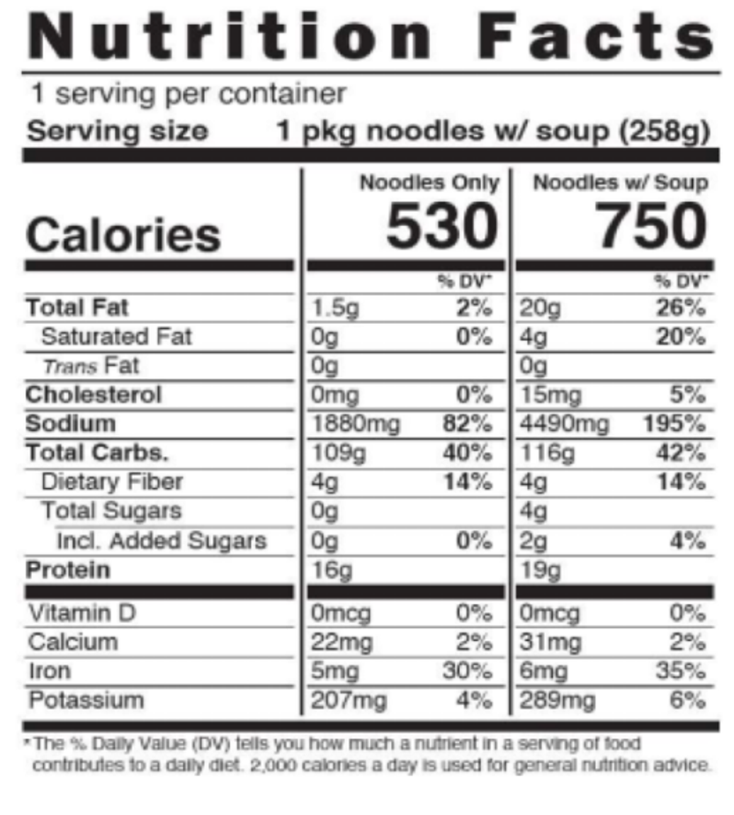 Image of the nutrition facts for Seafood Tonkotsu.