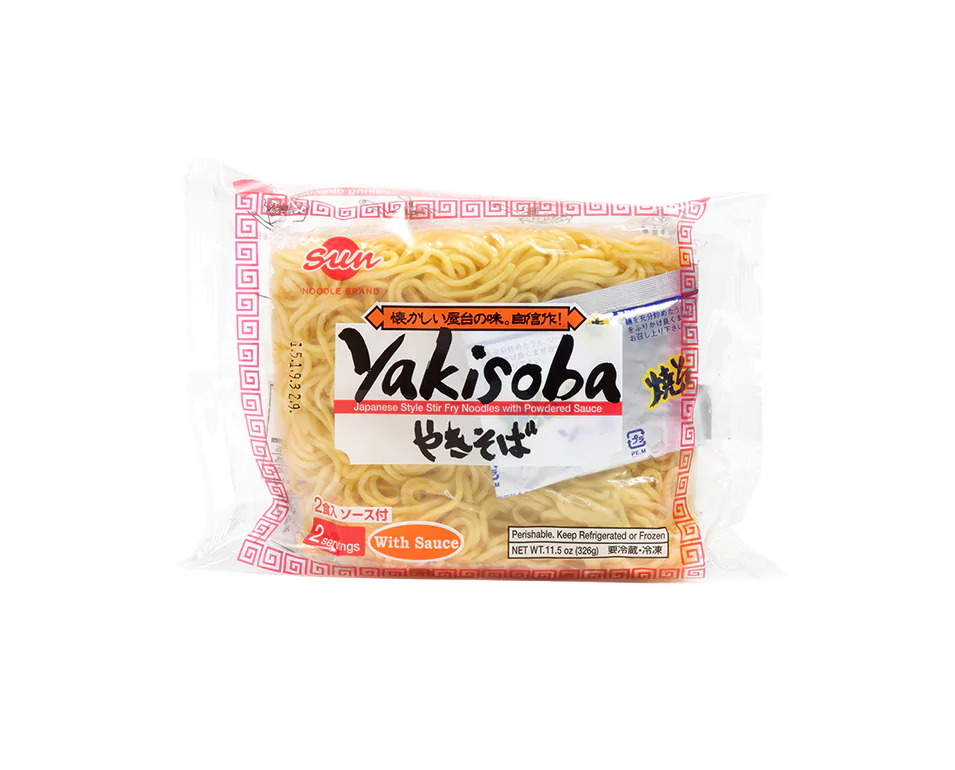 Front view of the Yakisoba with sauce product on a transparent background
