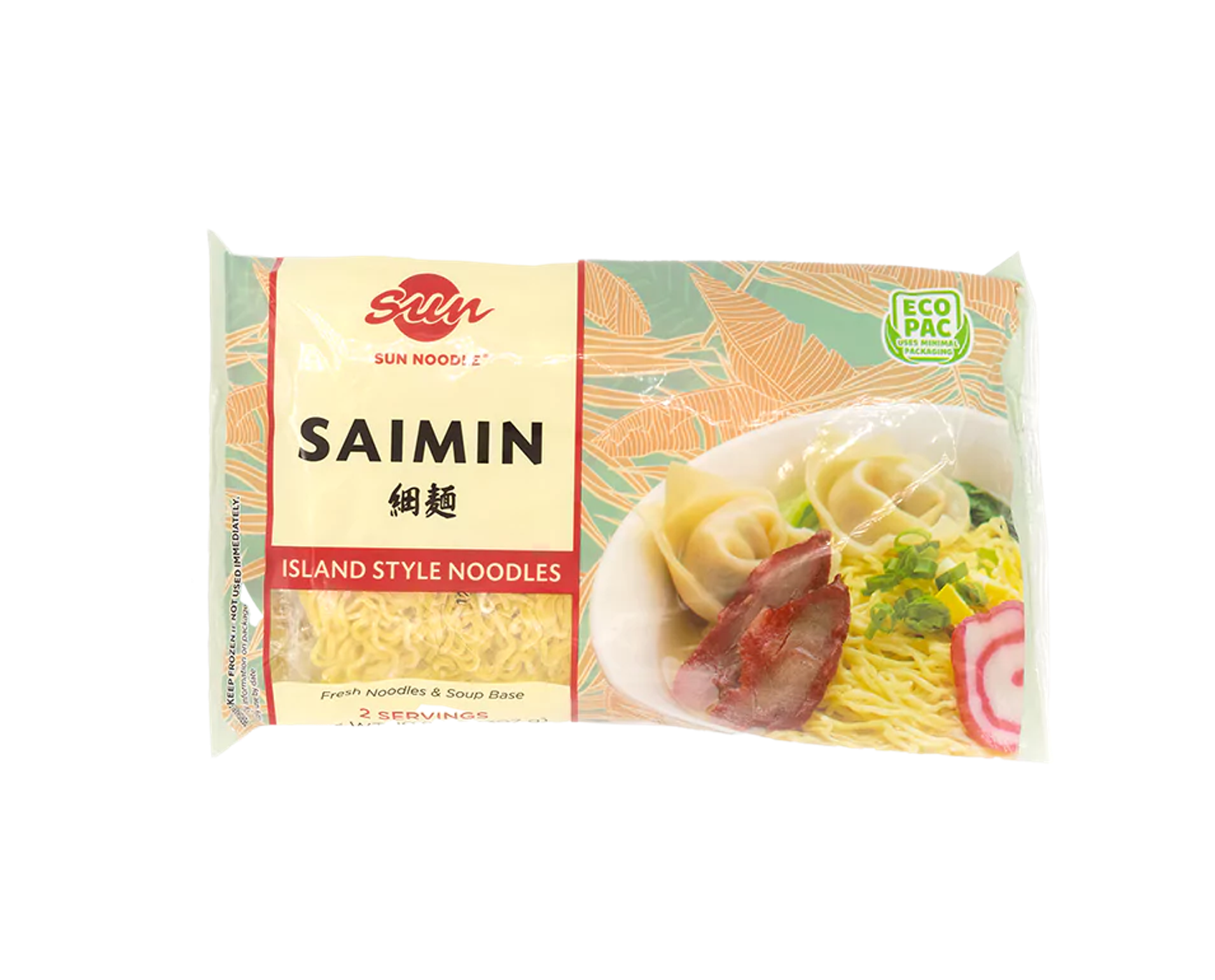 Front view of the saimin (island style noodles) product on a transparent background