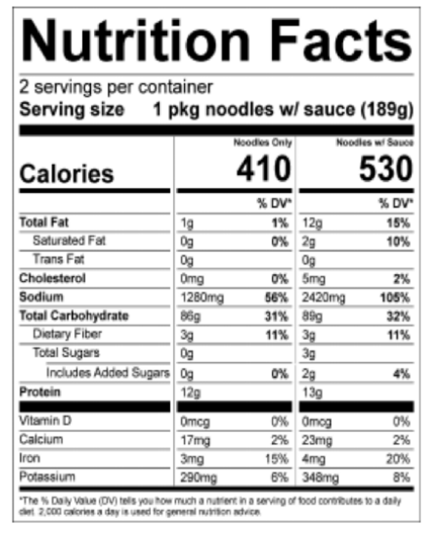 Image of the nutrition facts for classic mazemen