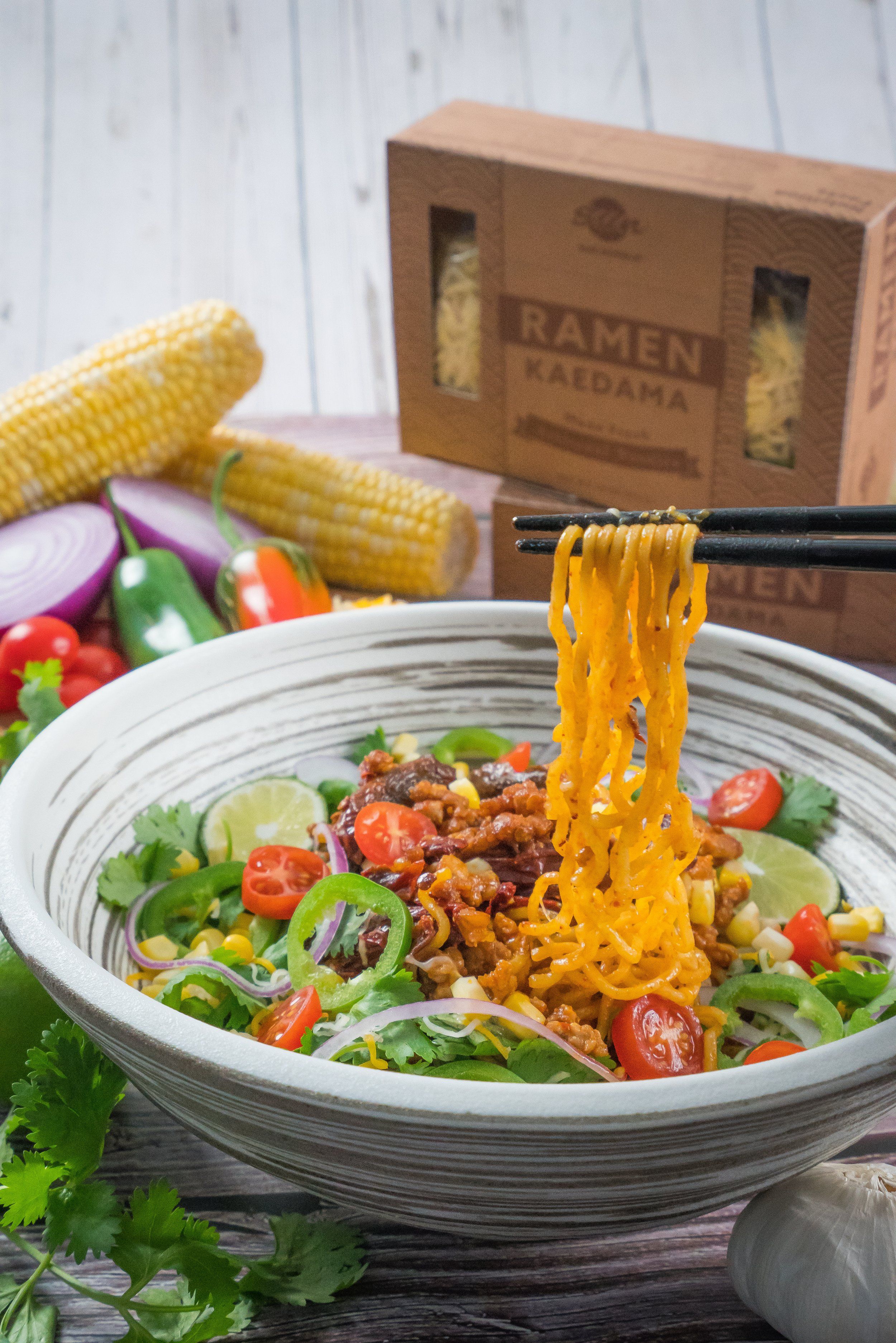 Side image of a plate of Chipotle Mazeman