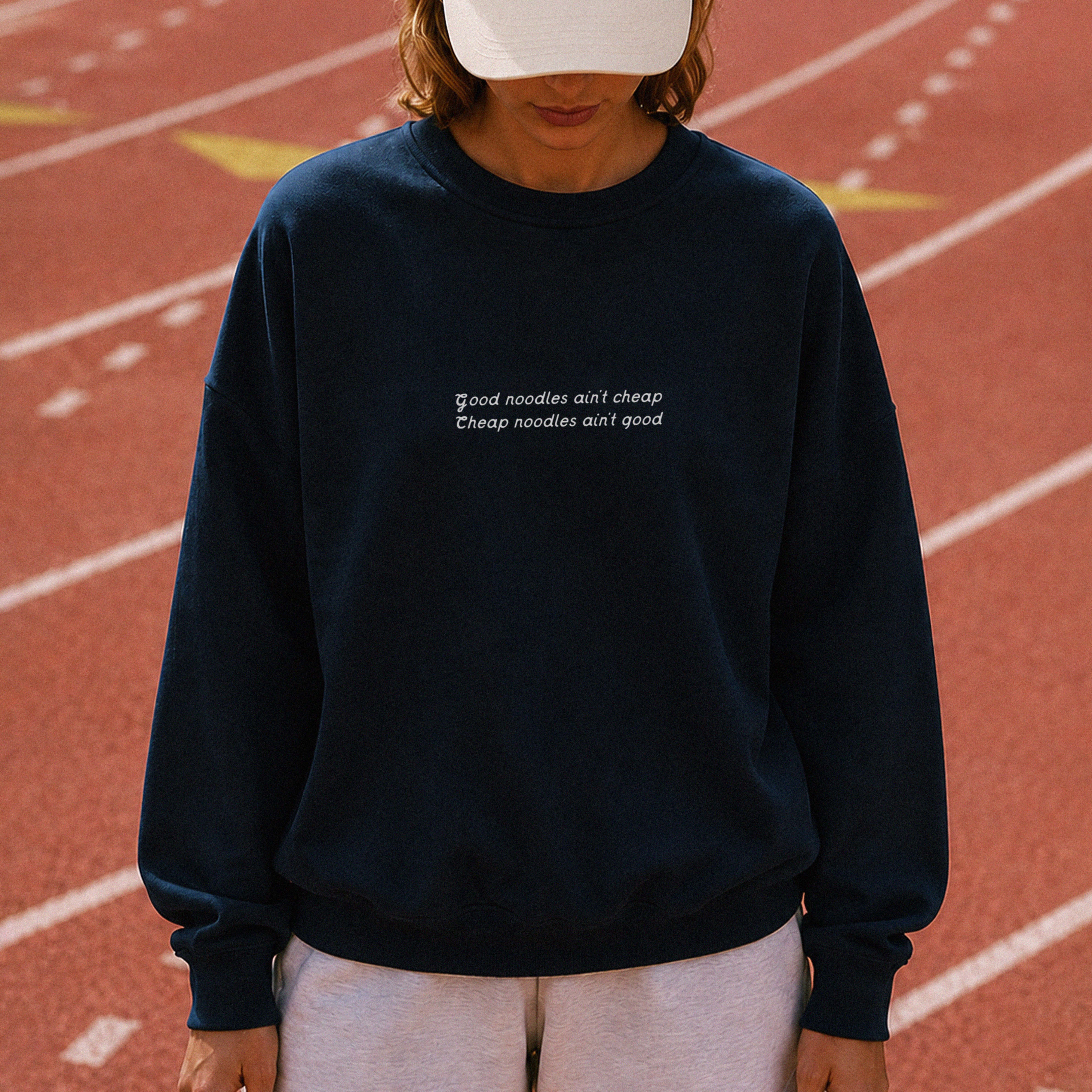 "Good Noodles Ain't Cheap" Navy Blazer Sweatshirt