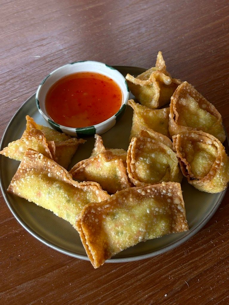Variety of Crispy Gau Gee with a Sweet Chili Dipping Sauce on the Side