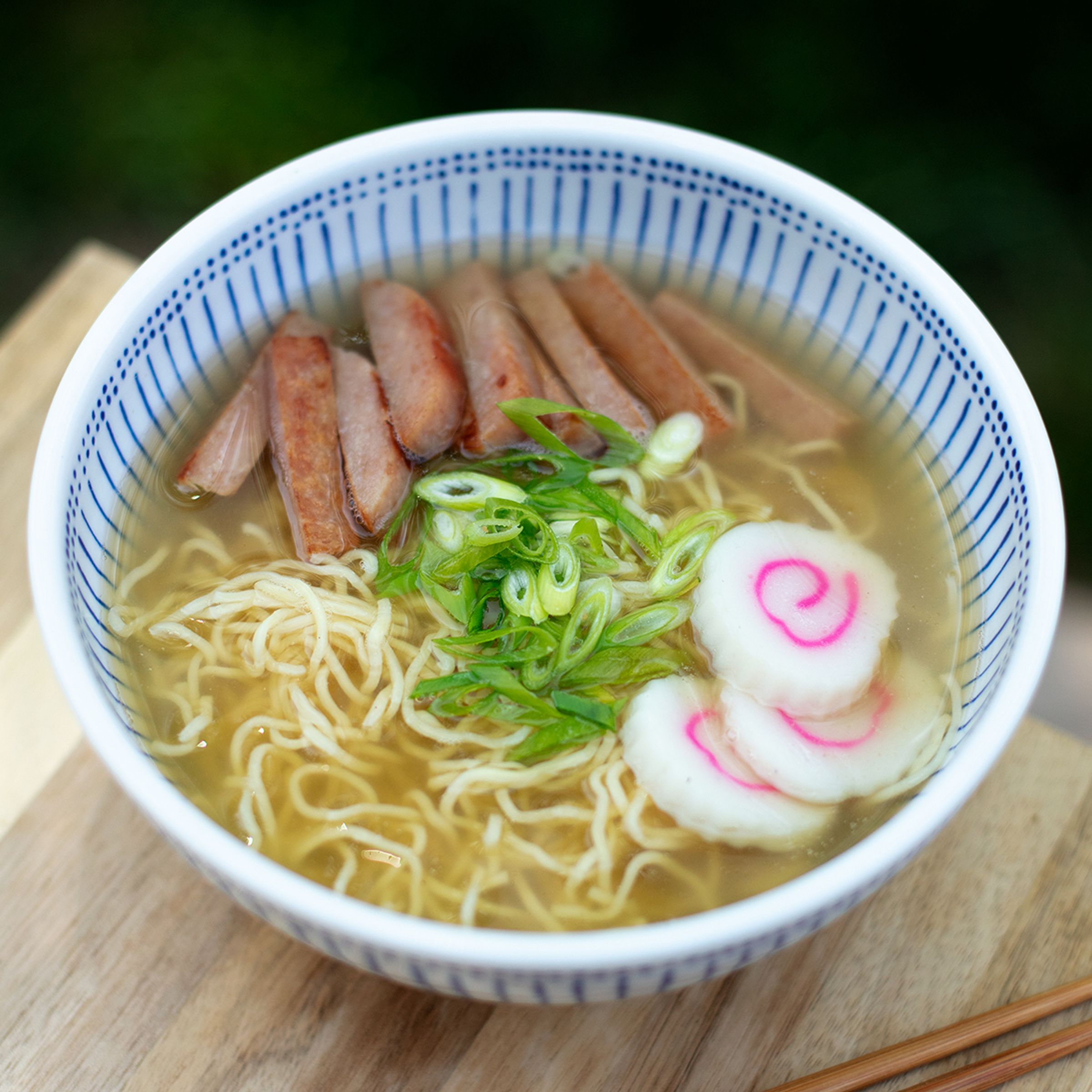 Liliha Saimin prepared with garnishes