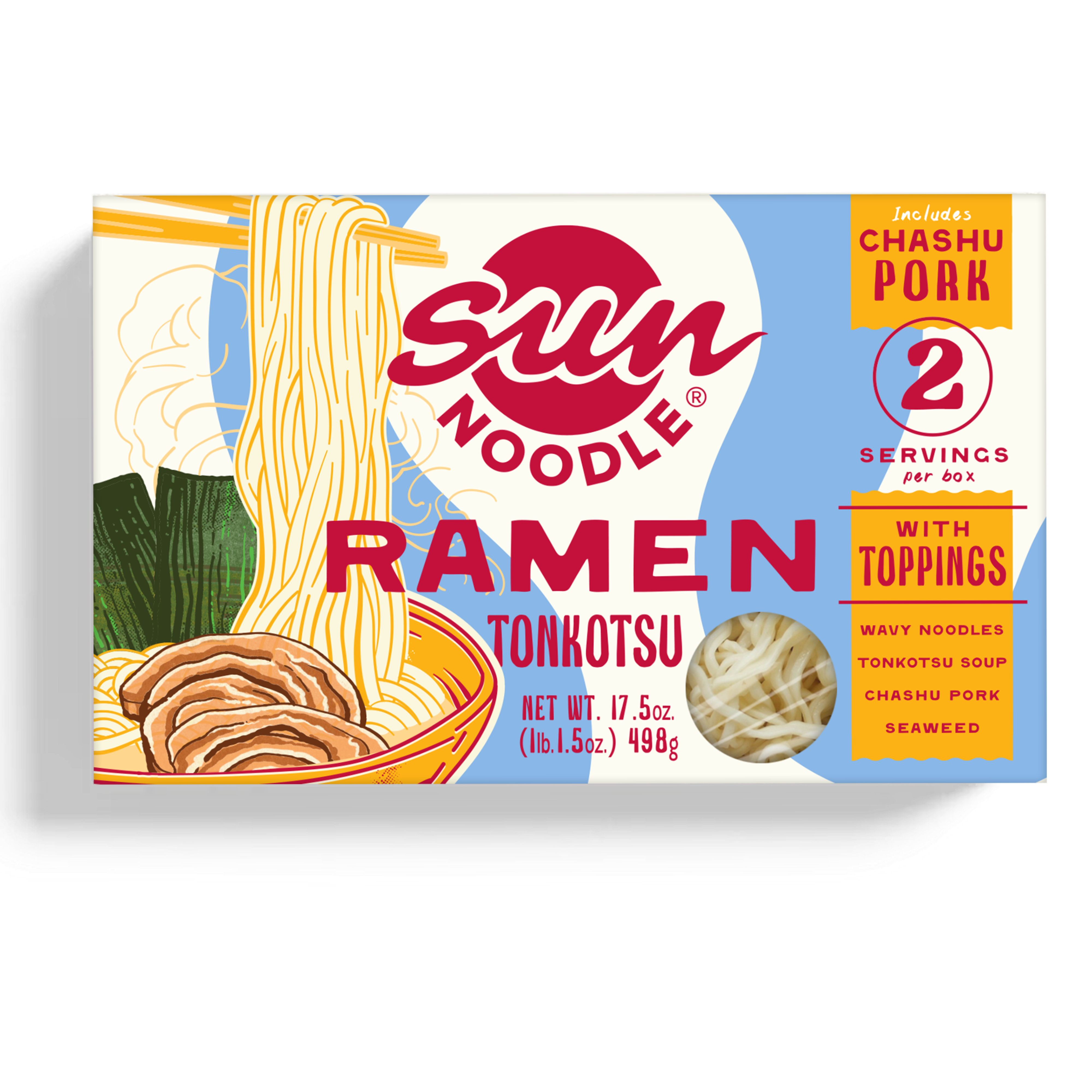 Front view of the Tonkotsu ramen with toppings product on a transparent background