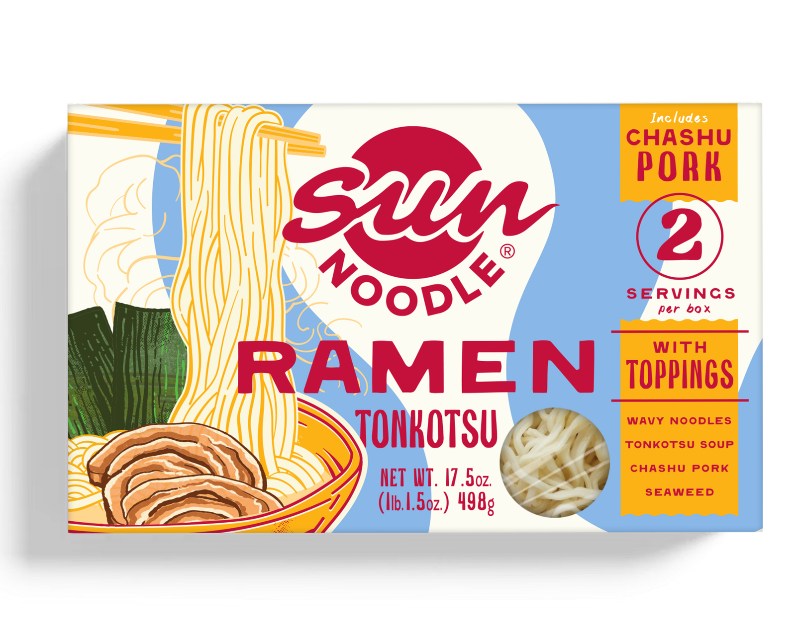 Front view of the Tonkotsu ramen with toppings product on a transparent background