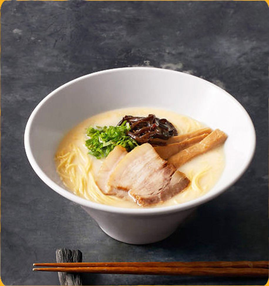 Bowl of tonkotsu ramen with chopsticks