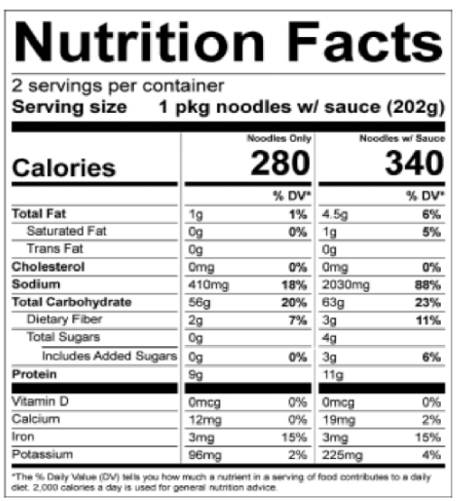 Image of the nutrition facts for Garlic Pepper Thick Yakisoba .