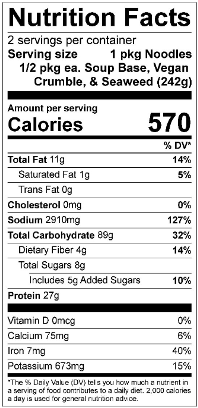 Image of the nutrition facts for Spicy Miso Ramen with toppings