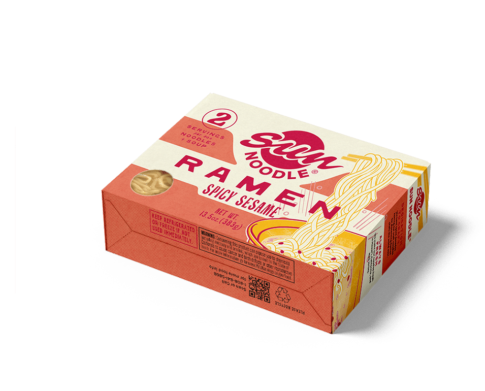 Angled view of the Spicy Sesame ramen product on a transparent background