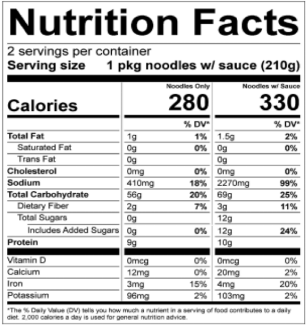 Image of the nutrition facts for Original Thick Yakisoba