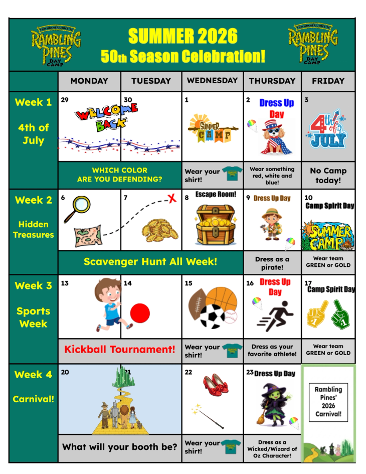 Rambling Pines Day Camp Activity Calendar - 1