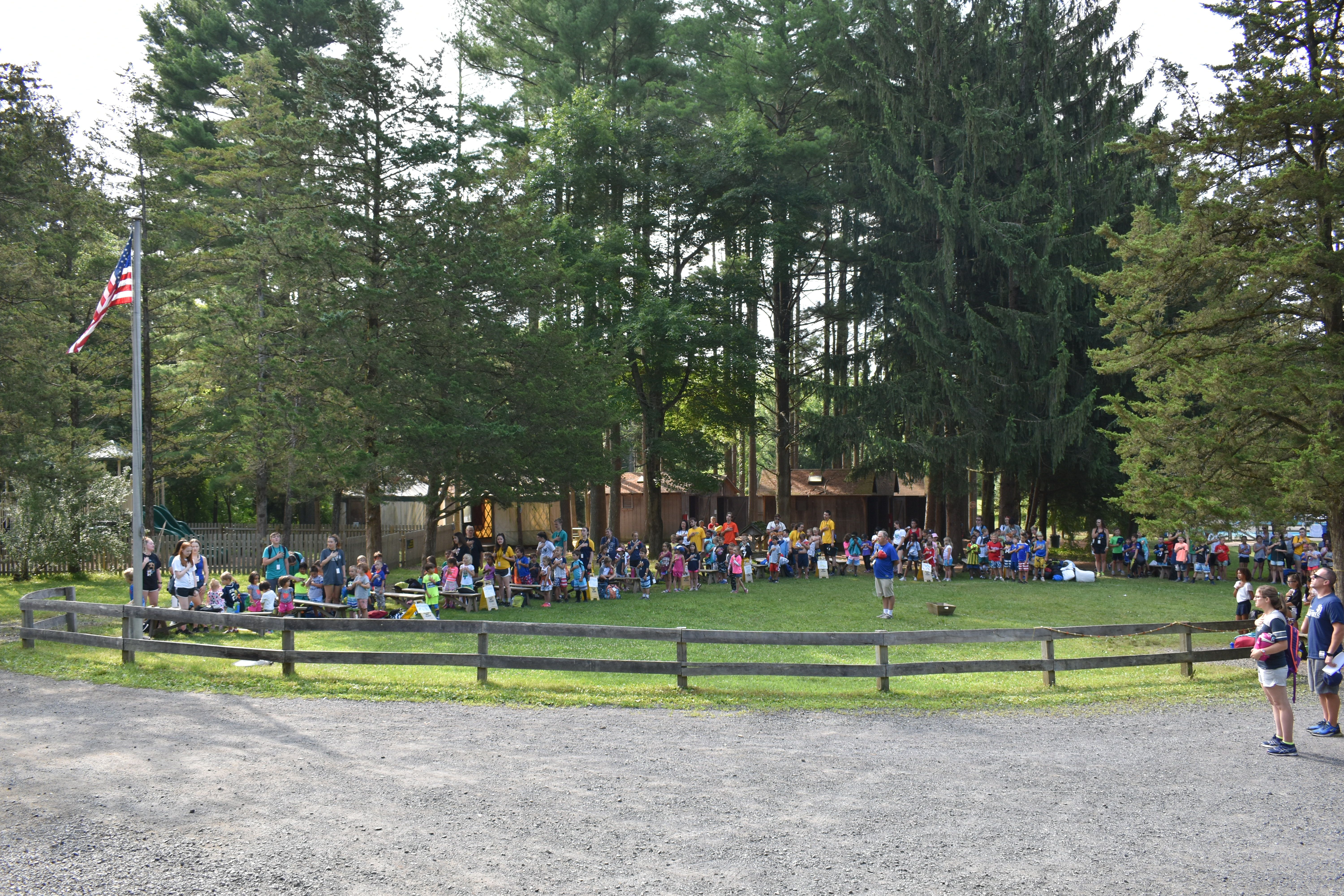 campers at morning assembly on the Jordan Field at Rambling Pines Day Camp