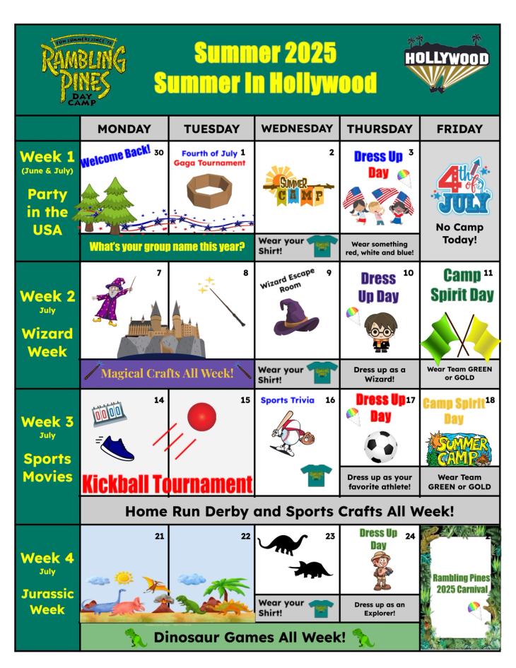 Rambling Pines Day Camp 2019 Activity Calendar - 1