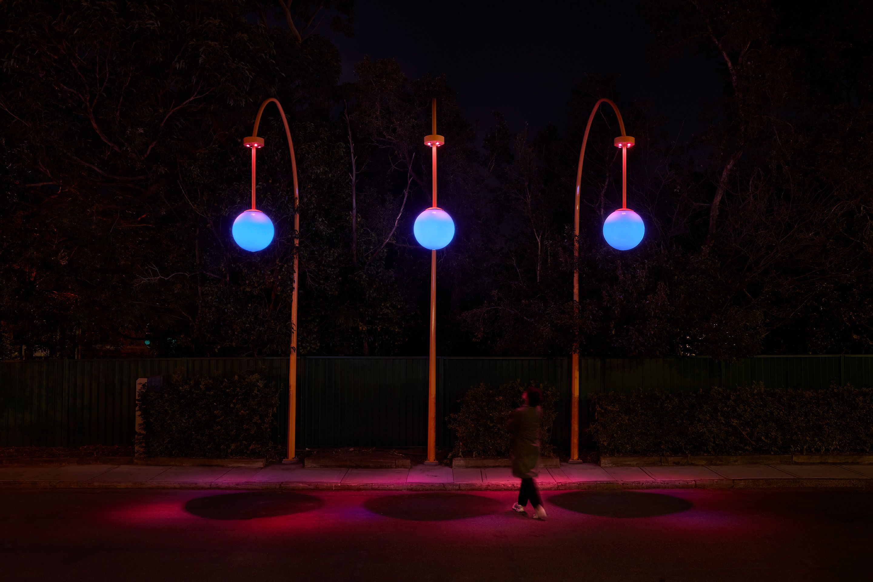 Rochelle Haley's lighting installation artwork Lunar Sway in Randwick. Photo: Zan Wimberley.