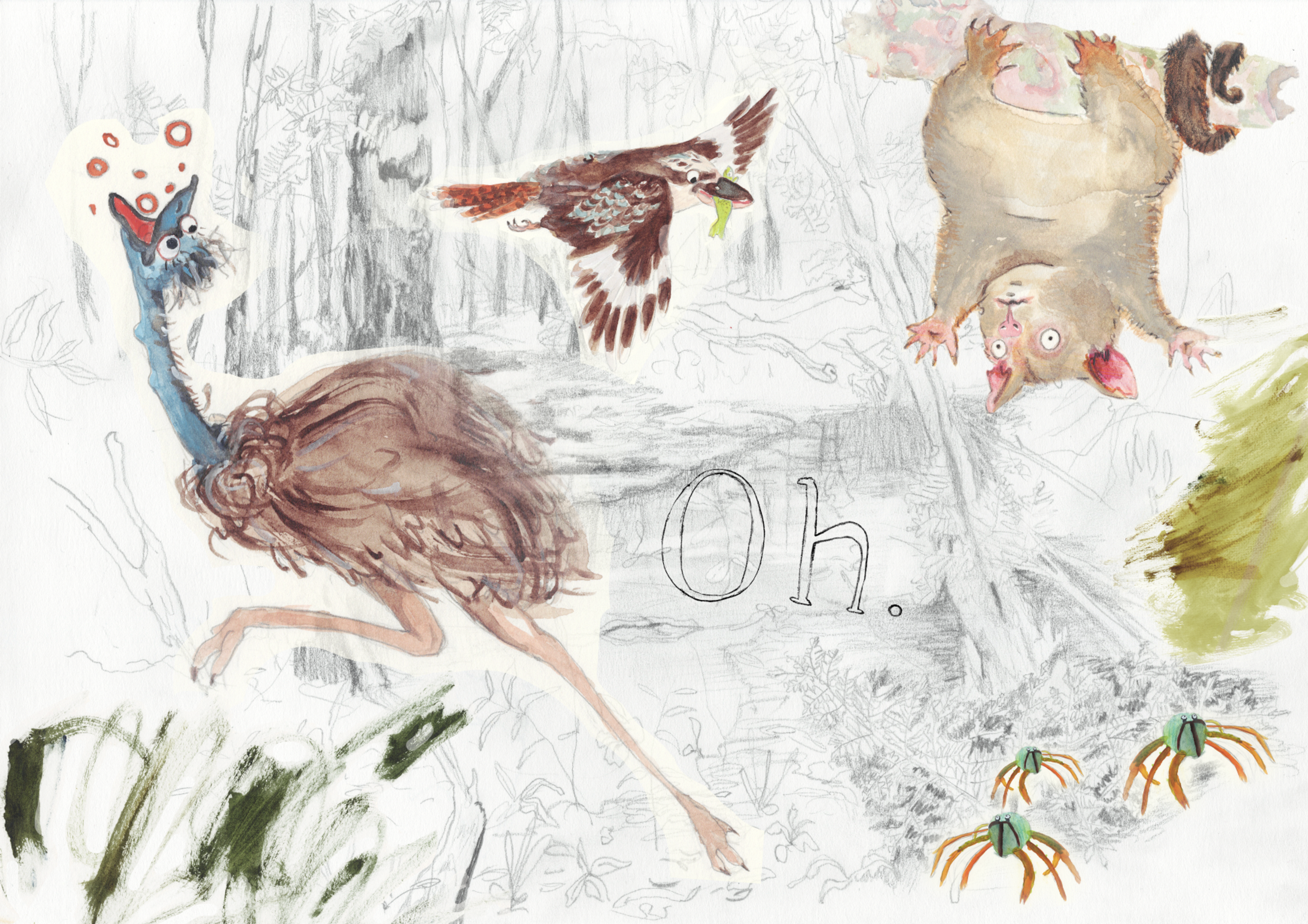 Claudia Nicholson, Oh., 2025. Watercolour, pencil and digital collage. Courtesy: the artist

