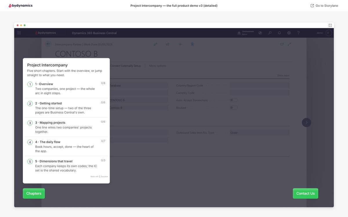 Interactive Storylane demo of Project Intercompany