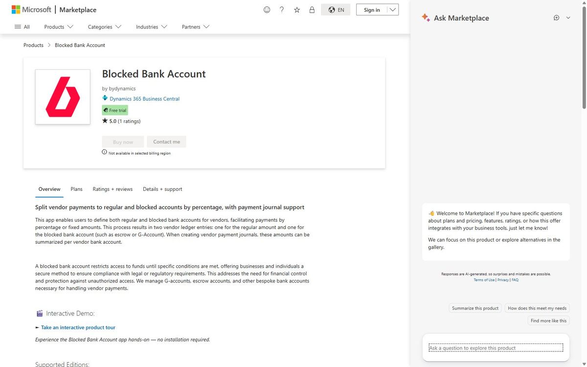 Blocked Bank Account on the Microsoft Marketplace