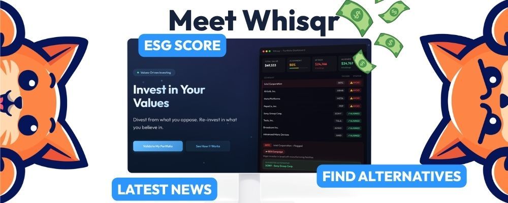 Whisqr scans your investments against boycott campaigns and ESG data, flags problems, and finds ethical replacements.