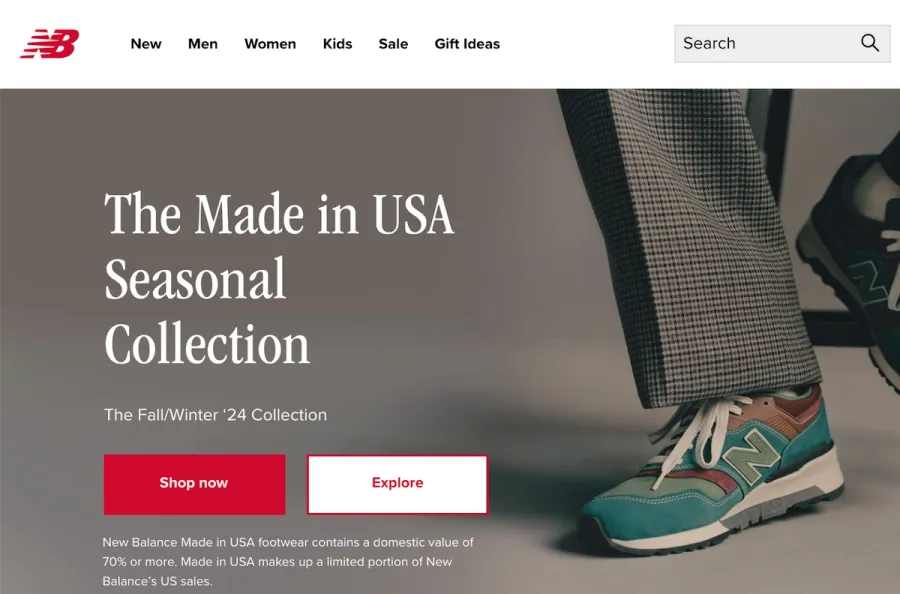 New BalanceのWebサイトページ