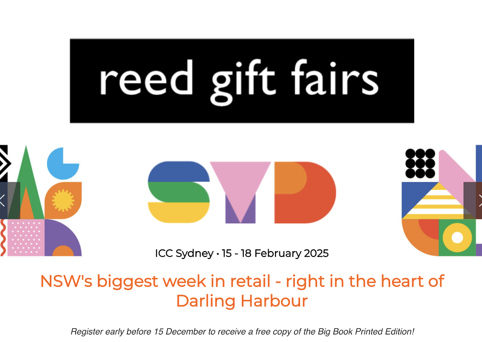 文房具＆ギフト展示会：Reed Gift Fairs Sydney Webサイトページ