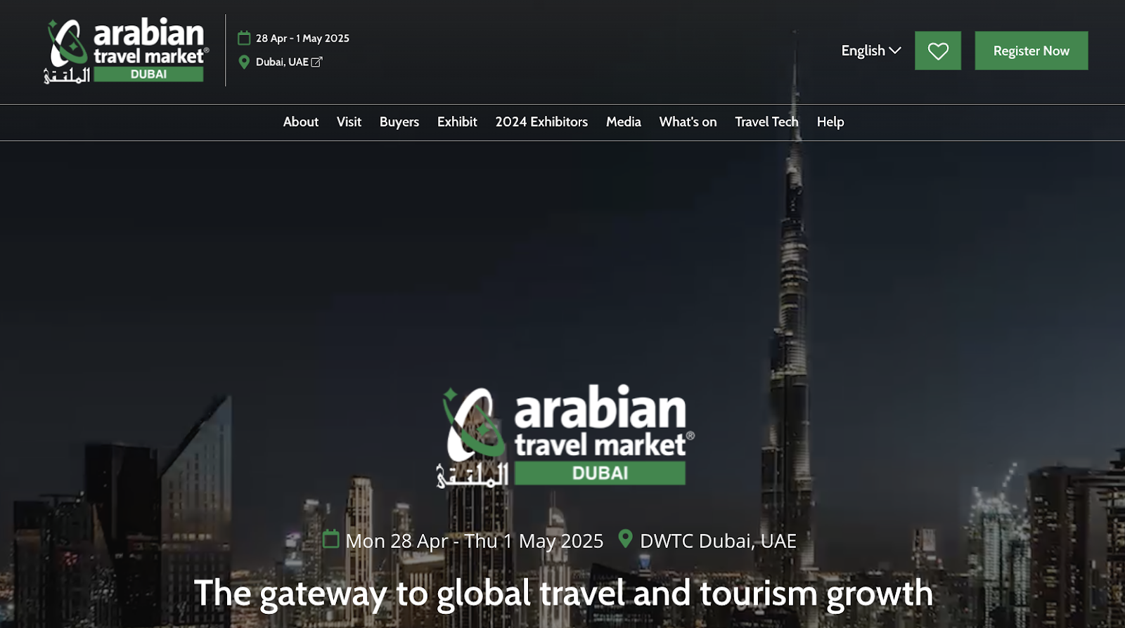 観光関連の展示会：Arabian Travel Market DUBAIのWebサイトページ