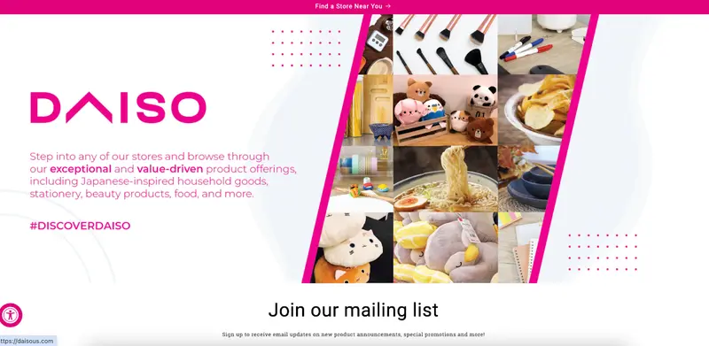 アメリカダイソーのウェブサイト