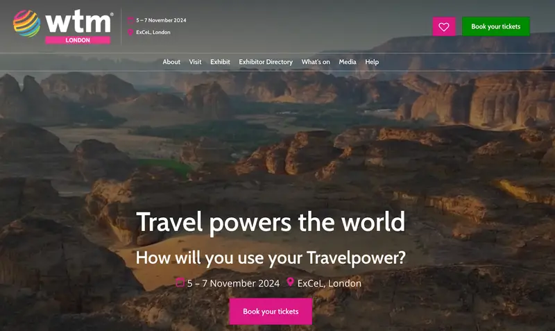 観光関連の展示会:WTMのWebサイトページ