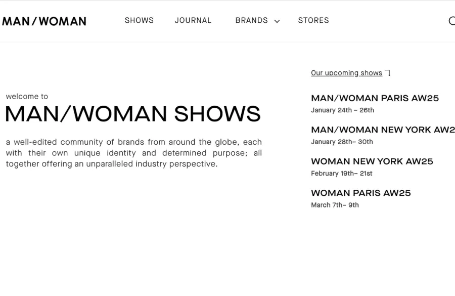 ファッション展示会:MAN/WOMAN NYC Webサイトページ