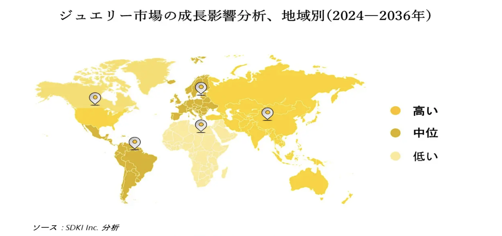 世界のジュエリー市場 : 世界の市場規模と需要を表したマップ