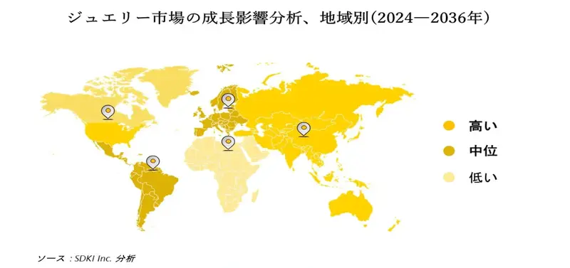 世界のジュエリー市場 : 世界の市場規模と需要を表したマップ