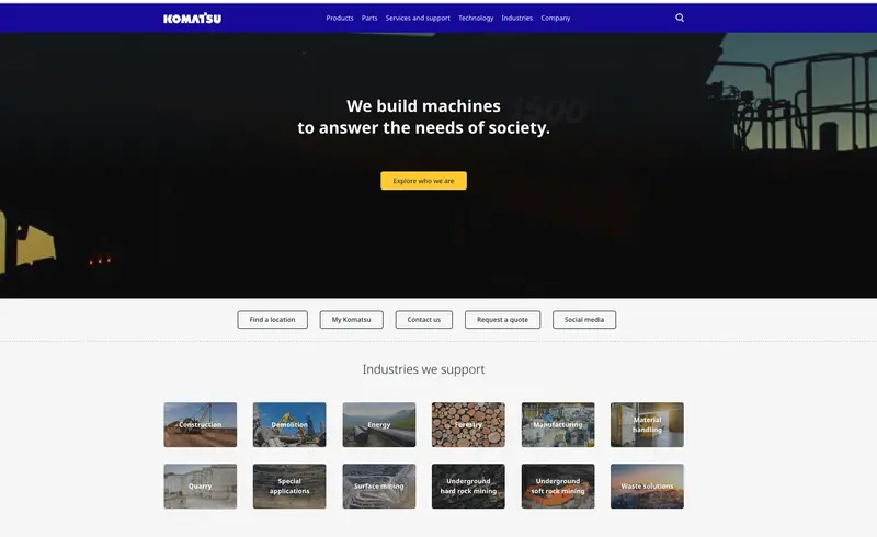 アメリカ版の小松製作所のトップページ