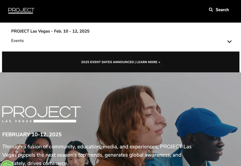 ファッション展示会：PROJECT Las Vegas Webサイトページ