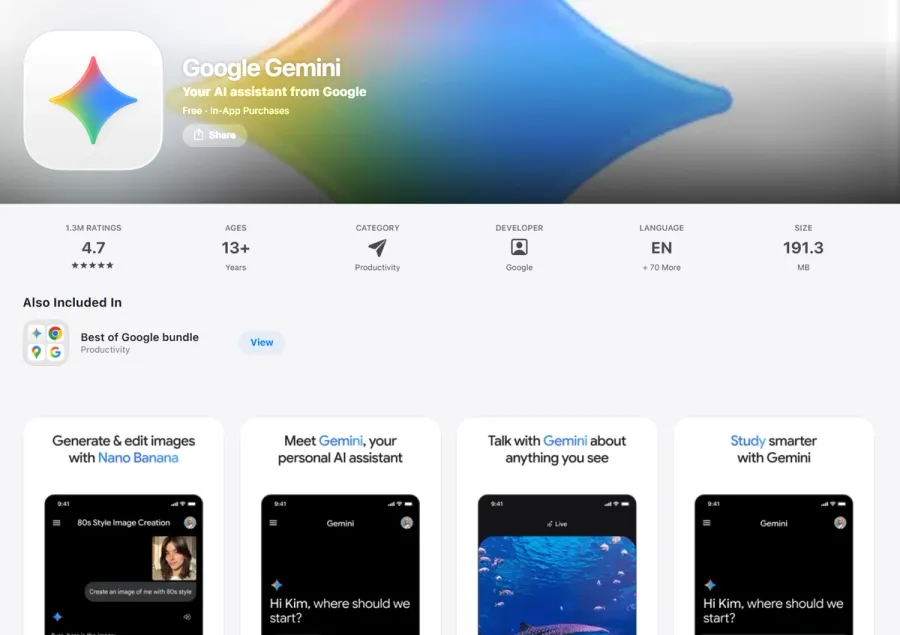 Google Geminiのアプリ画面