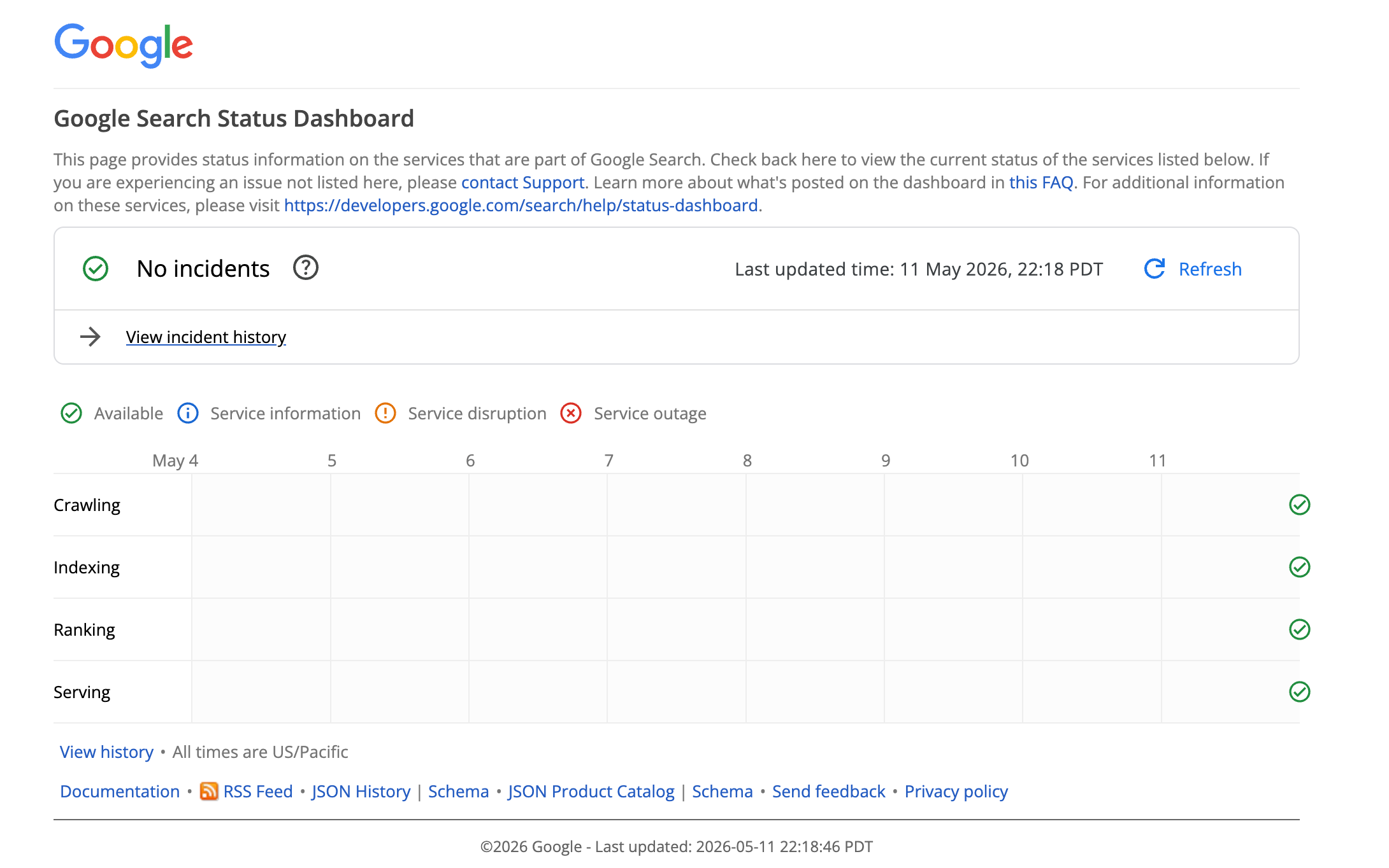 Googleコアアップデートの公式ステータスダッシュボード