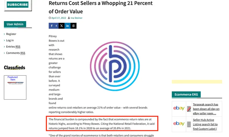 ECサイトの返品率