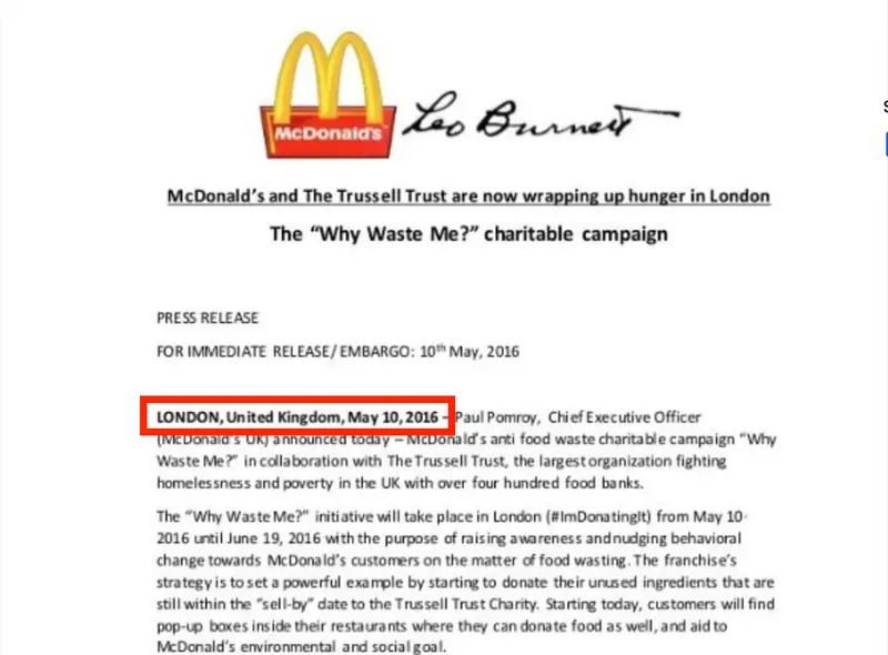 マクドナルドのプレスリリース