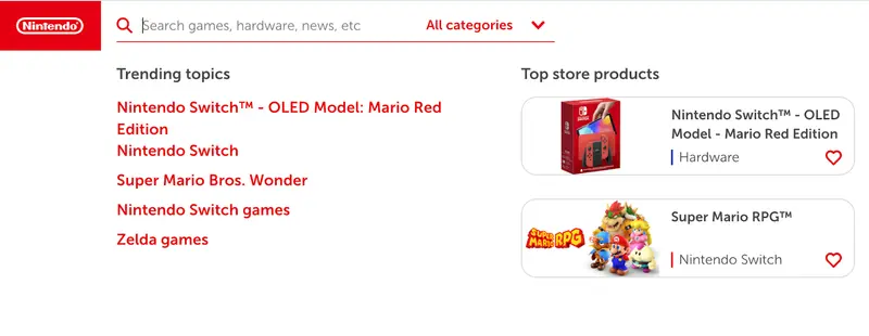 任天堂サイトの検索欄