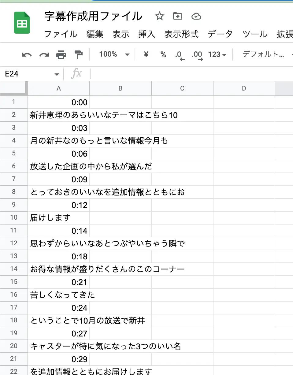 スプレッドシートに貼り付け