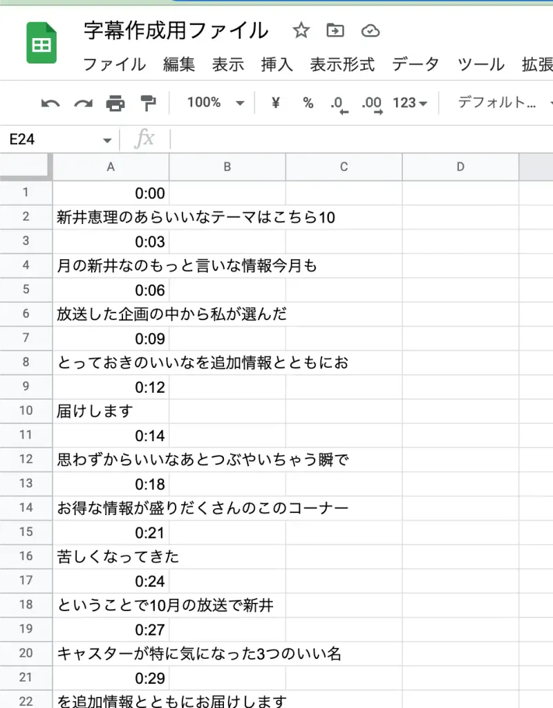 スプレッドシートに貼り付け