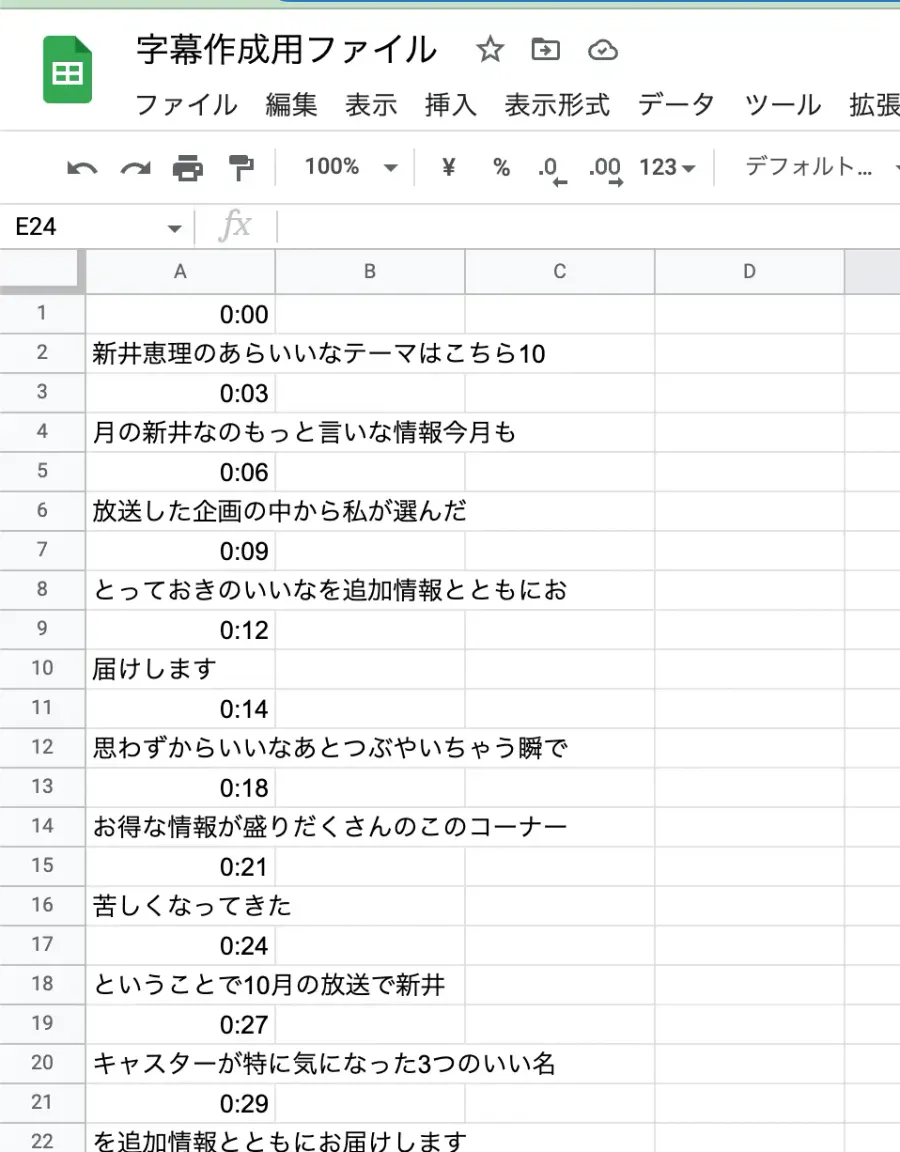 スプレッドシートに貼り付け