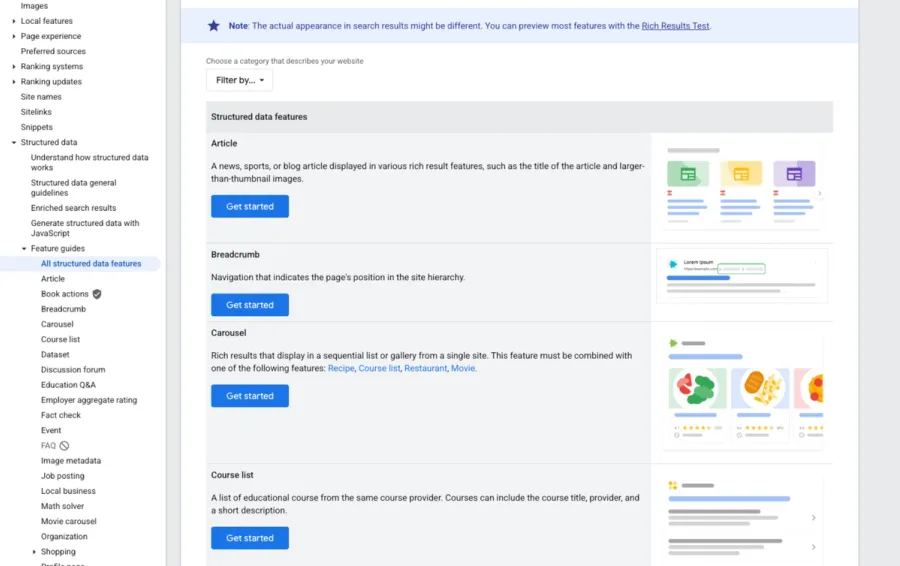 google search centralの構造データ