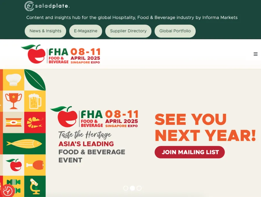 世界の製菓展示会:FHA - Food & Beverage Webサイトページ